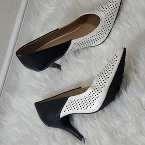 Black And White Laser Cut Pumps